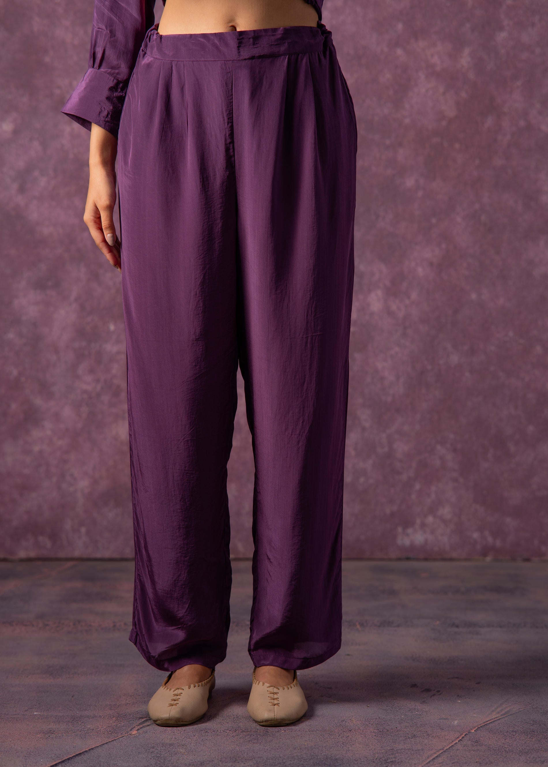 Juniper Viscose Purple Embellished Tunic And Pant Co-Ord Set With Bead Details | Grocsy