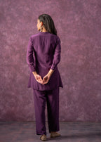 Juniper Viscose Purple Embellished Tunic And Pant Co-Ord Set With Bead Details | Grocsy