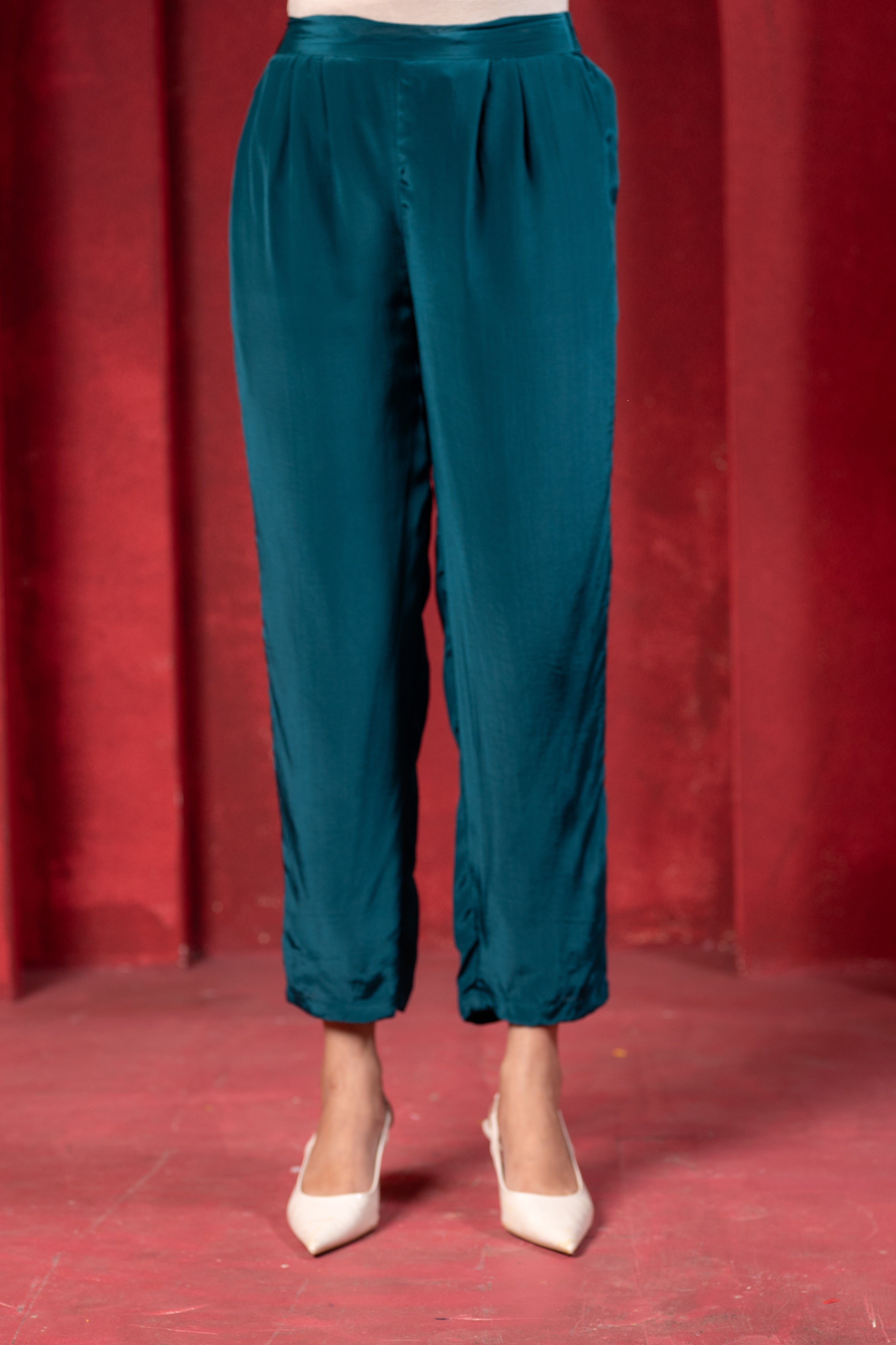 Juniper Teal Embellished Viscose Co-Ord Set With Bead Detailing | Grocsy
