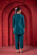 Juniper Teal Embellished Viscose Co-Ord Set With Bead Detailing | Grocsy