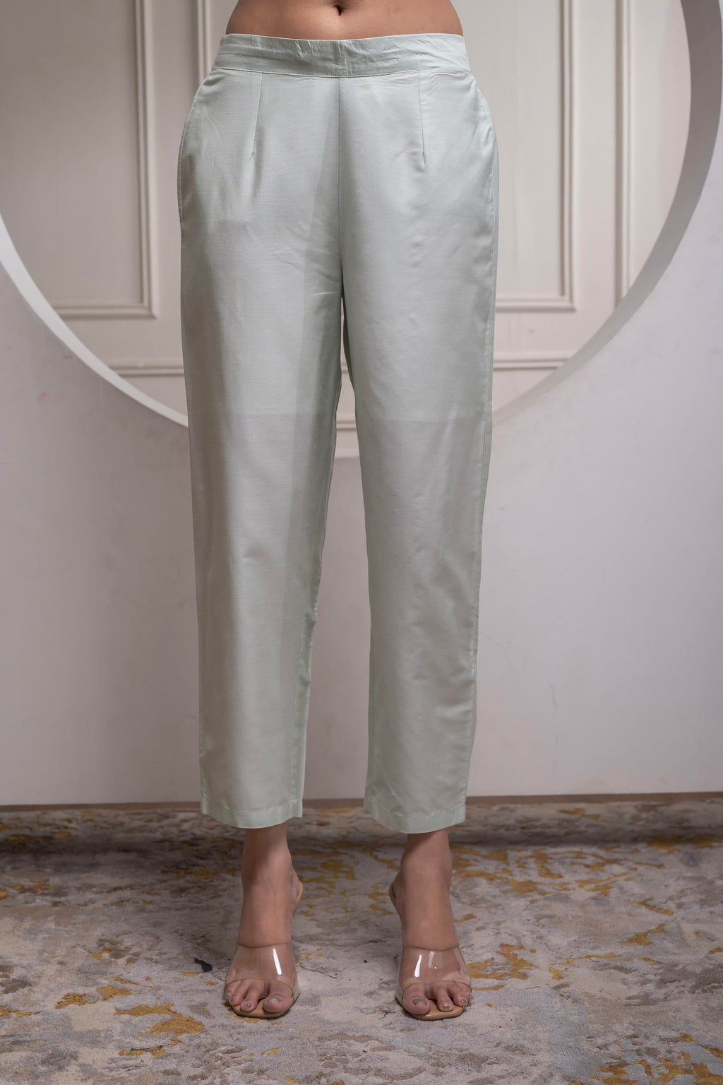 Juniper Mintgreen Solid Viscose Shirt, Cami And Pant Co-Ord Set With Sequence And Zari Work | Grocsy