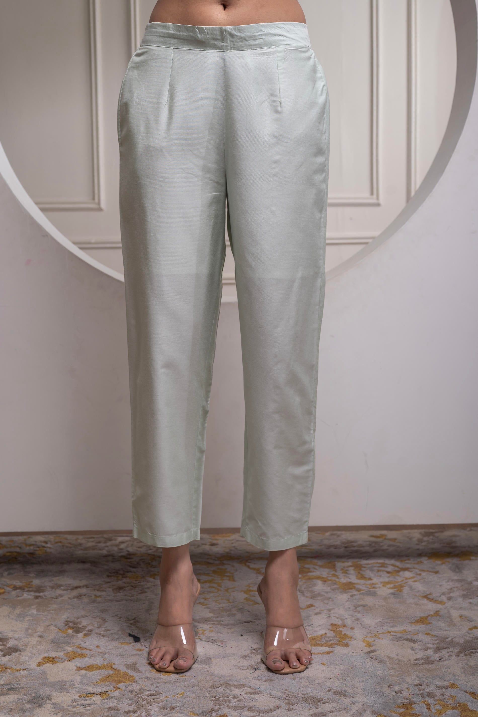 Juniper Mintgreen Solid Viscose Shirt, Cami And Pant Co-Ord Set With Sequence And Zari Work | Grocsy