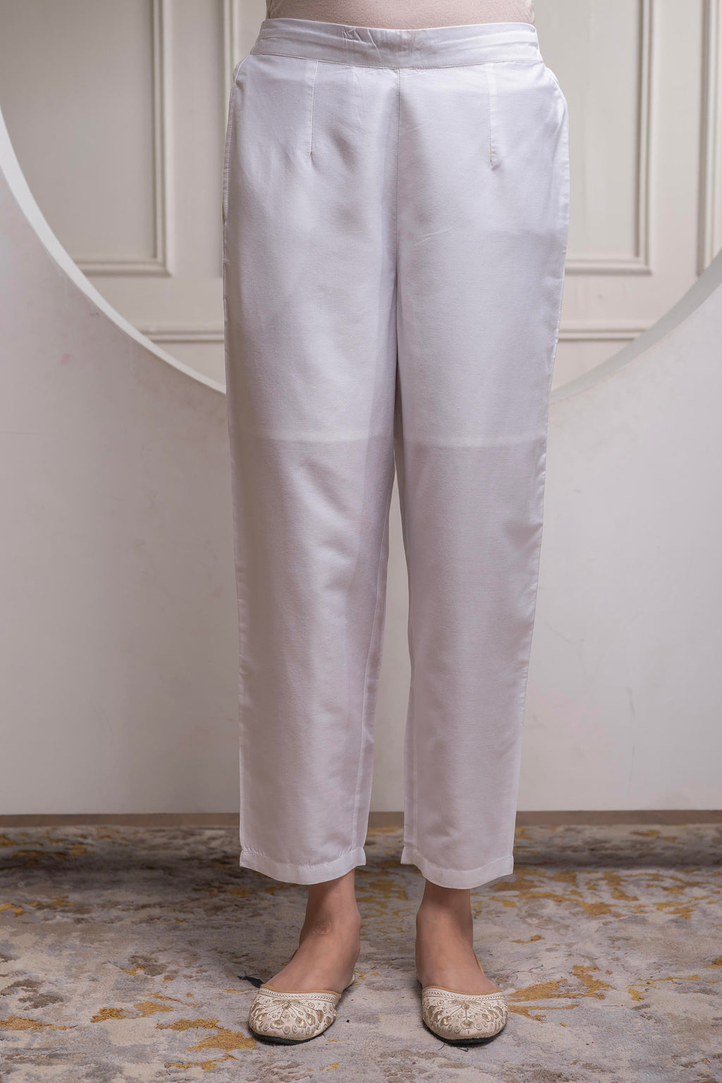 Juniper Viscose Off White Embroidered Shirt, Cami & Pant Co-Ord Set With Zari Work | Grocsy