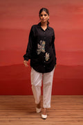 Juniper Black Solid Viscose Shirt With Beads, Sequence, And Thread Work | Grocsy