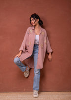 Juniper Viscose Linen Dusty Pink Embellished Shirt With Sequin & Bead Details | Grocsy