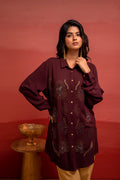 Juniper Coffee Brown Solid Viscose Shirt With Beads And Sequence Work | Grocsy