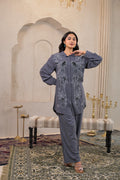 Juniper Viscose Linen Grey Embellished Shirt And Pant Co-Ord Set With Sequin & Bead Details | Grocsy