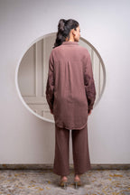 Juniper Brown Embellished Viscose Co-Ord Set With Bead Details | Grocsy