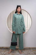 Juniper Sage Green Embellished Viscose Co-Ord Set With Bead Details | Grocsy