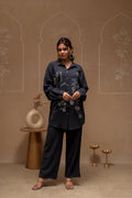 Juniper Grey Embroidered Viscose Co-Ord Set With Thread Work Detailing | Grocsy