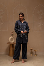 Juniper Grey Embroidered Viscose Co-Ord Set With Thread Work Detailing | Grocsy