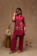 Juniper Rose Pink Embroidered Viscose Co-Ord Set With Thread Work Detailing | Grocsy