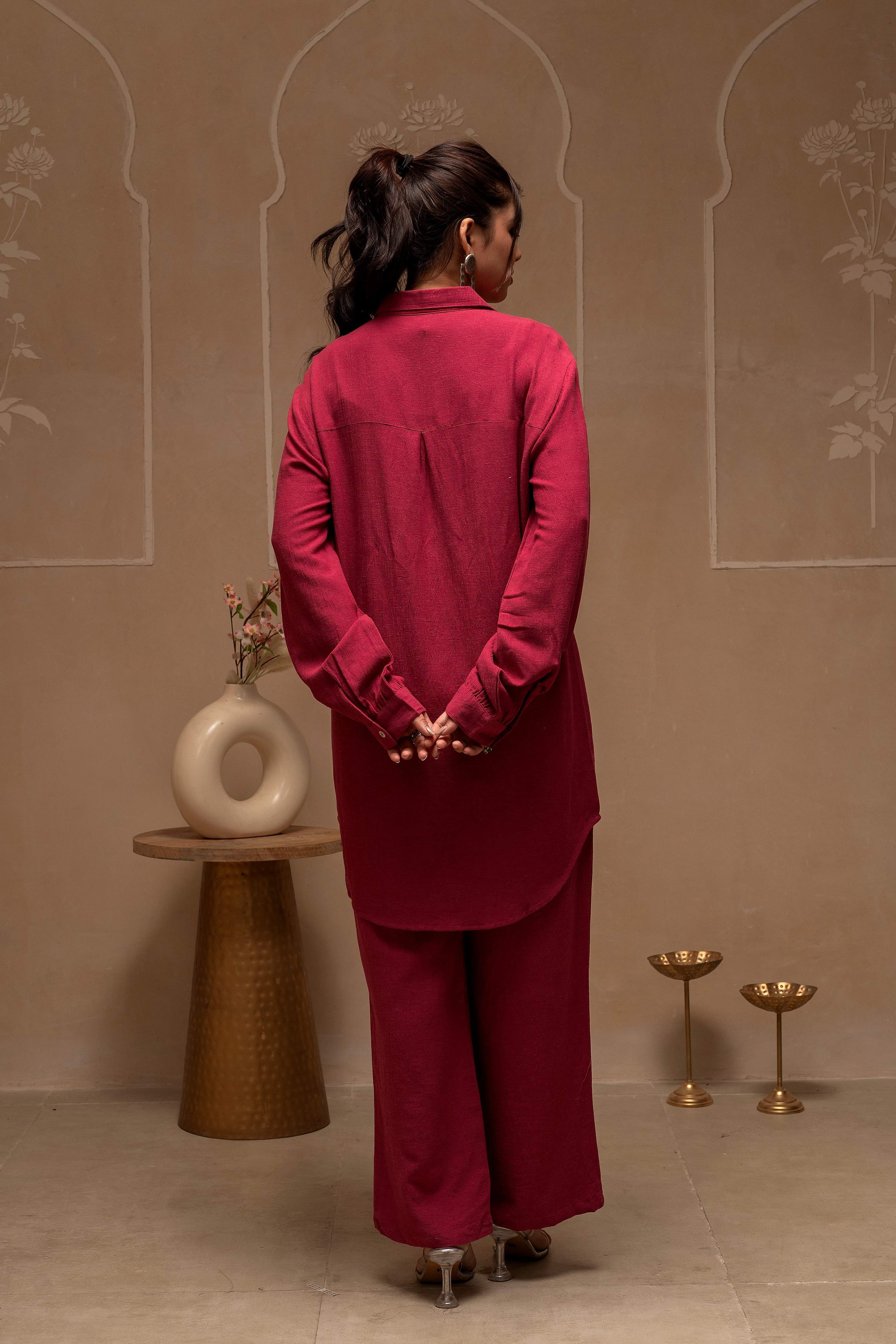 Juniper Rose Pink Embroidered Viscose Co-Ord Set With Thread Work Detailing | Grocsy