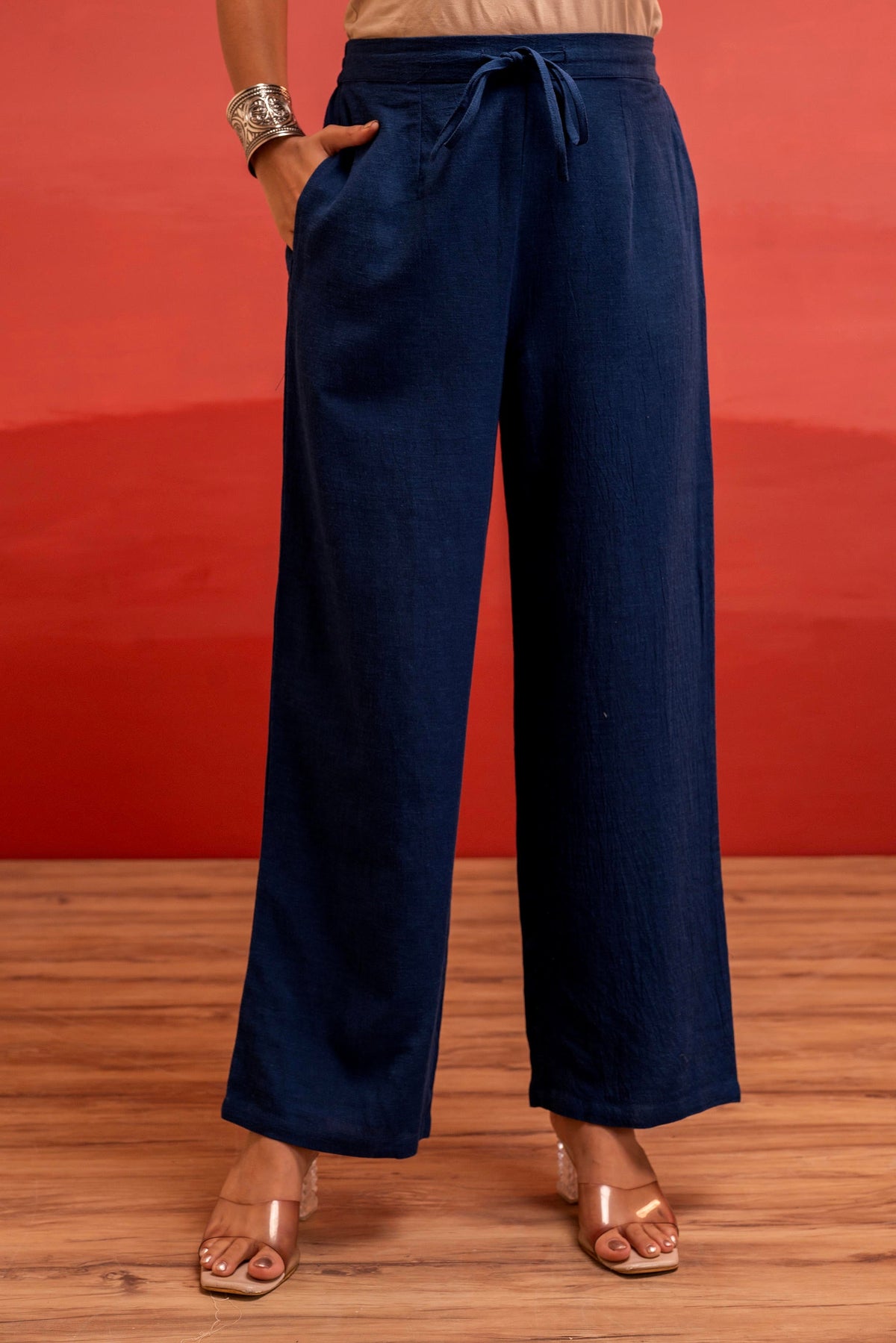 Juniper Viscose Linen Indigo Embroidered Shirt And Pant Co-Ord Set With Thread Work | Grocsy