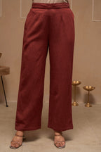 Juniper Brown Embellished Viscose-Linen Co-Ord Set With Sequin Detailing | Grocsy
