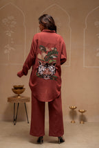 Juniper Brown Embellished Viscose-Linen Co-Ord Set With Sequin Detailing | Grocsy