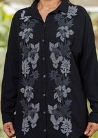 Juniper Viscose Linen Black Embroidered Shirt And Pant Co-Ord Set With Thread Work | Grocsy