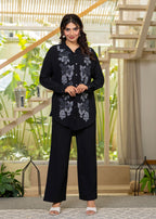 Juniper Viscose Linen Black Embroidered Shirt And Pant Co-Ord Set With Thread Work | Grocsy