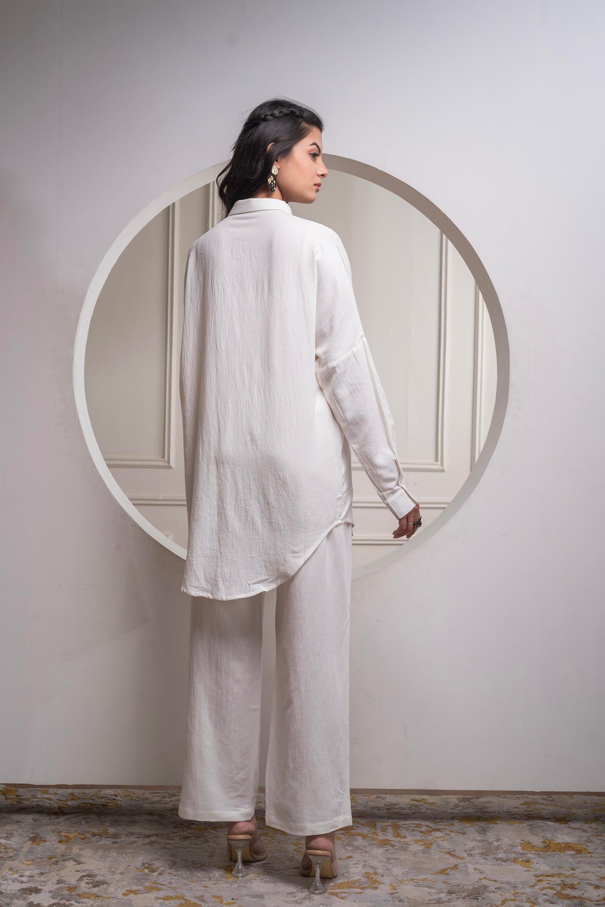 Juniper Viscose Linen Off White Embroidered Shirt And Pant Co-Ord Set With Thread Work | Grocsy