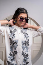 Juniper Viscose Linen Off White Embroidered Shirt And Pant Co-Ord Set With Thread Work | Grocsy