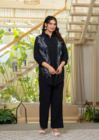 Juniper Black Embroidered Viscose Co-Ord Set With Beads & Sequin Highlights | Grocsy