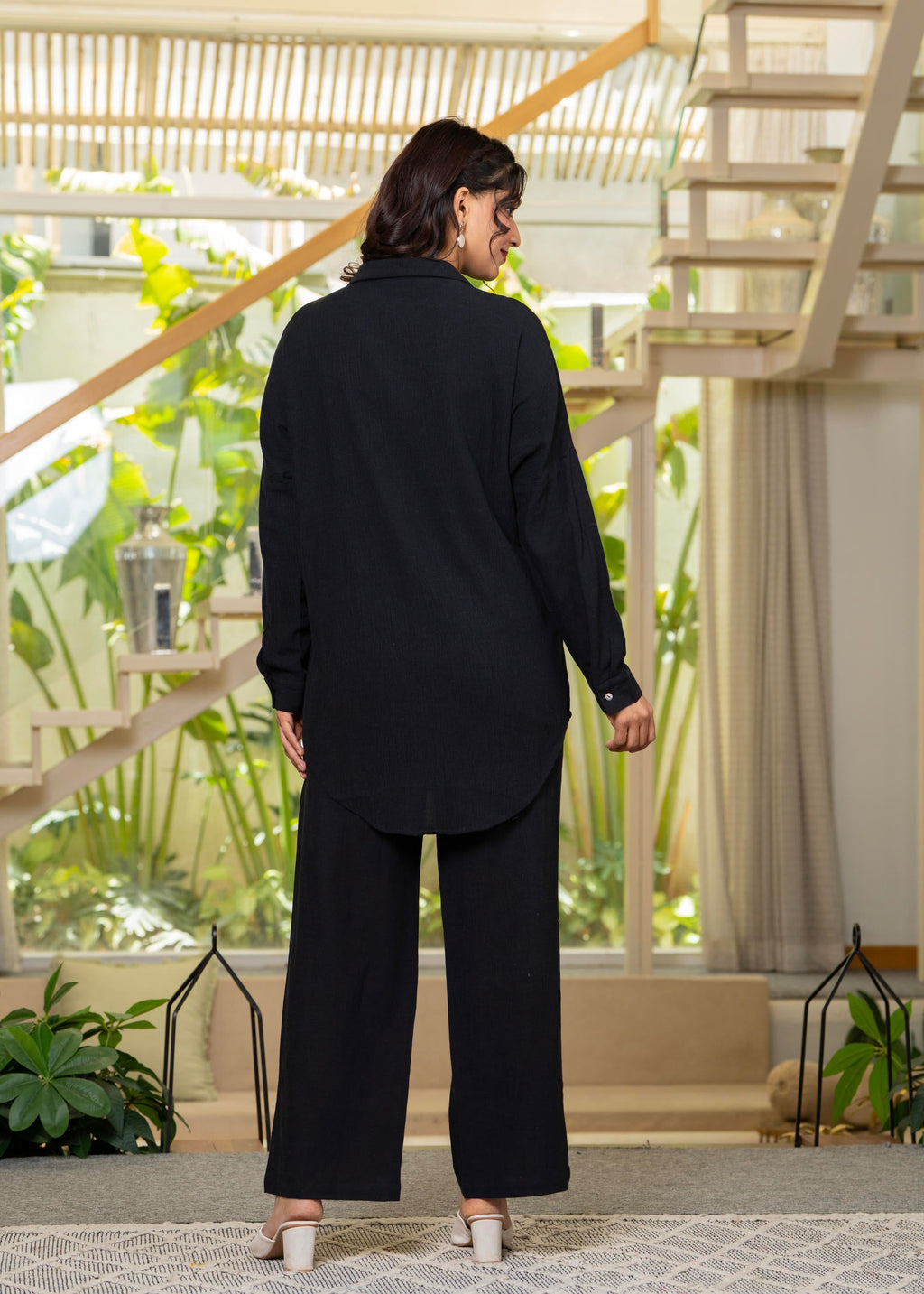 Juniper Black Embroidered Viscose Co-Ord Set With Beads & Sequin Highlights | Grocsy