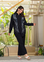 Juniper Black Embroidered Viscose Co-Ord Set With Beads & Sequin Highlights | Grocsy