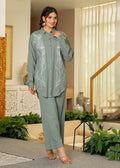 Juniper Sage Green Embroidered Viscose Co-Ord Set With Beads & Sequin Accents | Grocsy
