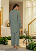 Juniper Sage Green Embroidered Viscose Co-Ord Set With Beads & Sequin Accents | Grocsy