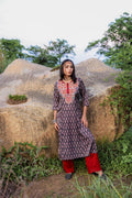 Juniper Black Floral Poly Kurta And Pants Set With Mirror, Thread Work And Tassels Detail | Grocsy