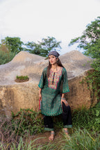 Juniper Polycotton Green Embroidered Kurta Pant Set With Thread & Mirror Work | Grocsy
