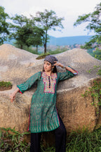 Juniper Polycotton Green Embroidered Kurta Pant Set With Thread & Mirror Work | Grocsy