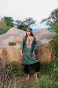 Juniper Polycotton Green Embroidered Kurta Pant Set With Thread & Mirror Work | Grocsy
