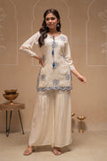 Juniper Off White Solid Viscose Tunic And Pants Co-Ord Set With Thread Work And Sequence | Grocsy