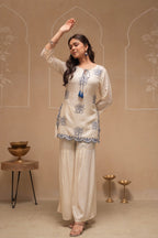Juniper Off White Solid Viscose Tunic And Pants Co-Ord Set With Thread Work And Sequence | Grocsy