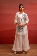 Juniper Off-White Leaf Printed Co-Ord Set With Collared Tunic & Wide-Leg Pant | Grocsy