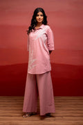 Juniper Onion Pink Solid Cotton Shirt And Pants Co-Ord Set With Thread Work | Grocsy