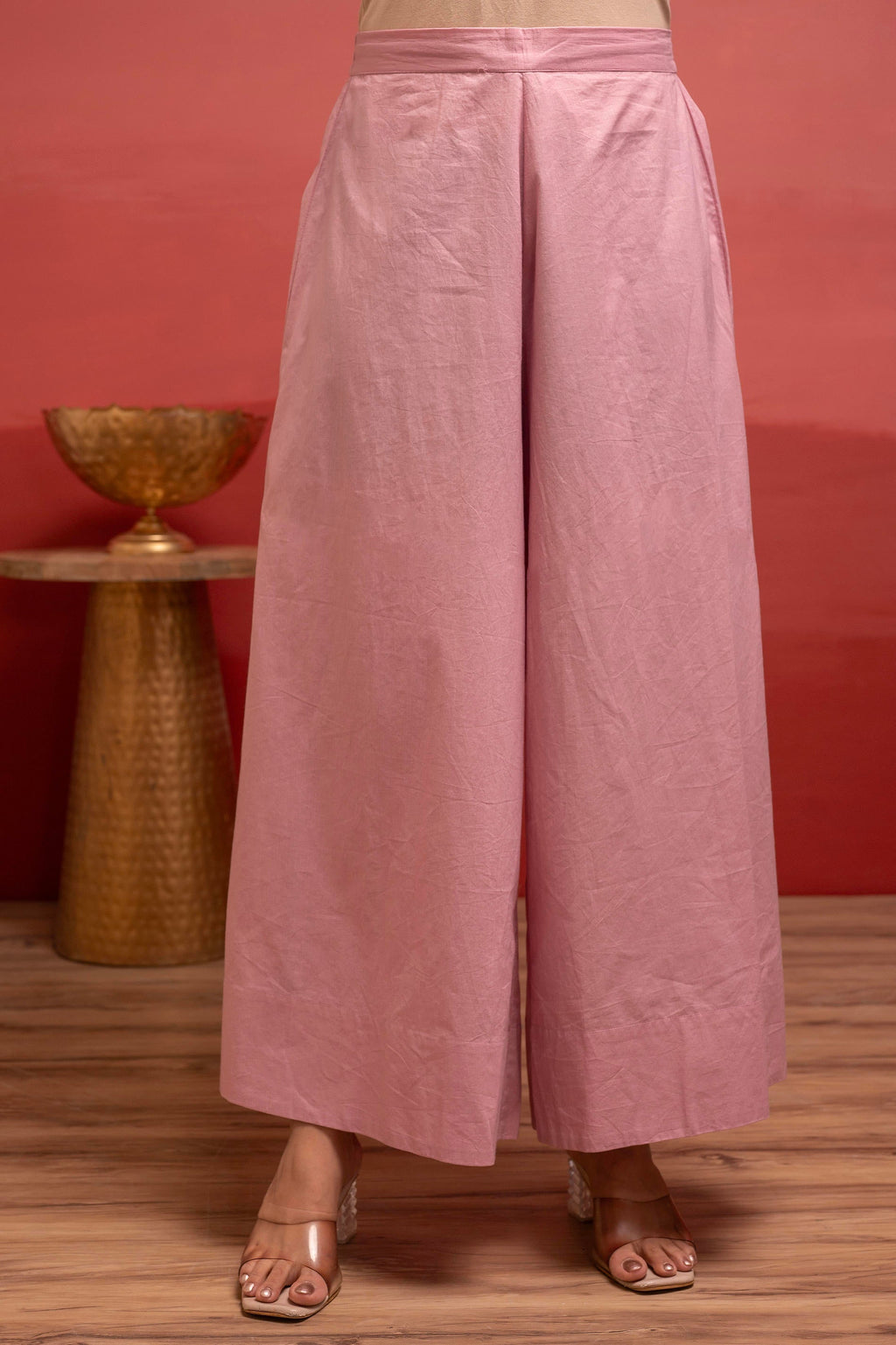 Juniper Onionpink Solid Cotton Shirt And Pants Co-Ord Set With Thread Work | Grocsy