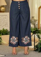 Juniper White & Teal Cotton-Viscose Embroidered Co-Ord Set With Thread Work & Lace | Grocsy
