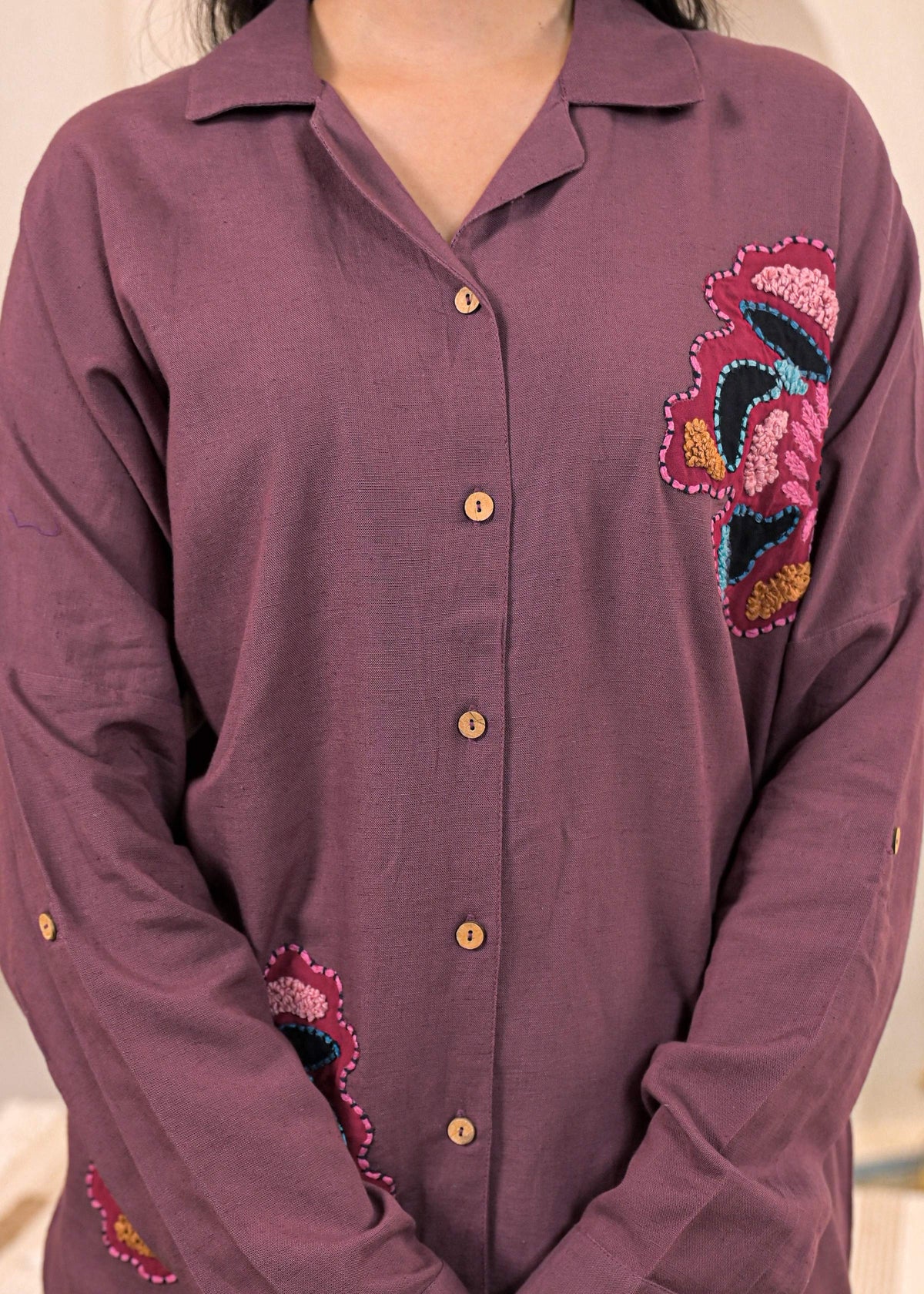 Juniper Viscose Linen Mauve Embroidered Top And Pant Co-Ord Set With Thread Work | Grocsy