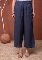 Juniper Viscose Linen Teal Embroidered Top And Pant Co-Ord Set With Thread Work | Grocsy