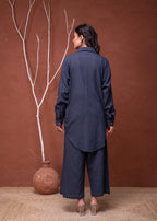 Juniper Viscose Linen Teal Embroidered Top And Pant Co-Ord Set With Thread Work | Grocsy