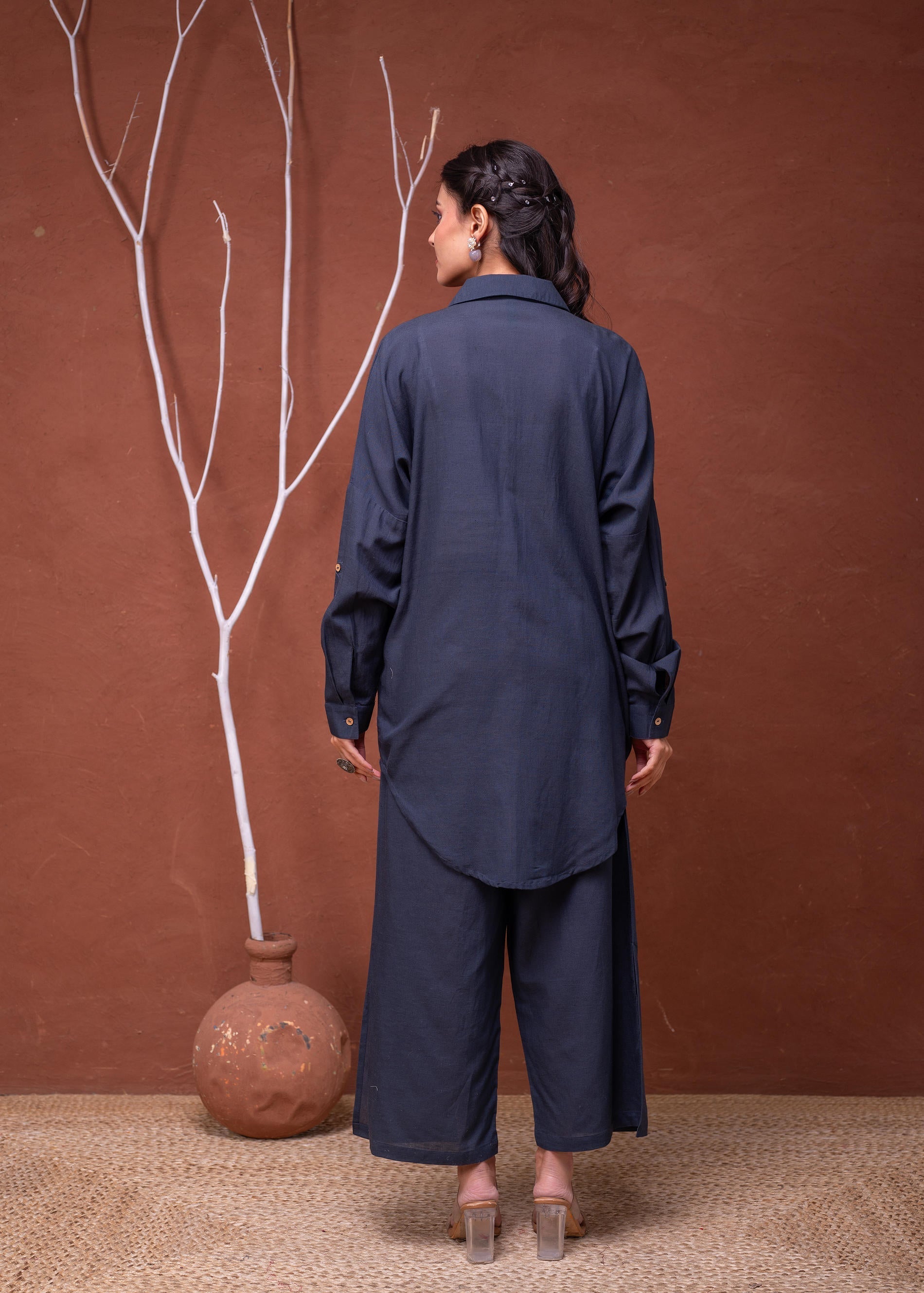 Juniper Viscose Linen Teal Embroidered Top And Pant Co-Ord Set With Thread Work | Grocsy