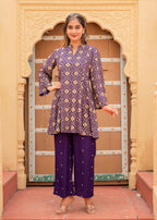 Juniper Purple Gold Geometric Printed Kurta With Pants | Grocsy