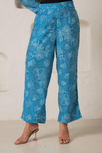 Juniper Blue Floral Embellished A-Line Kurta Pant And Dupatta Set With Beads & Sequence Work | Grocsy