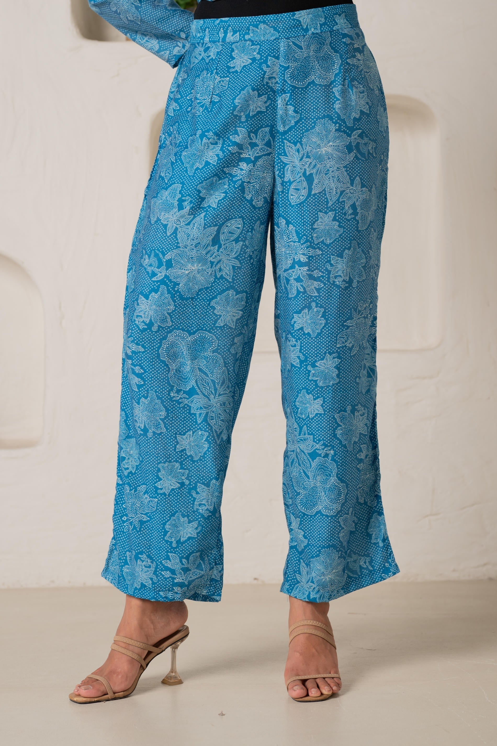 Juniper Blue Floral Embellished A-Line Kurta Pant And Dupatta Set With Beads & Sequence Work | Grocsy