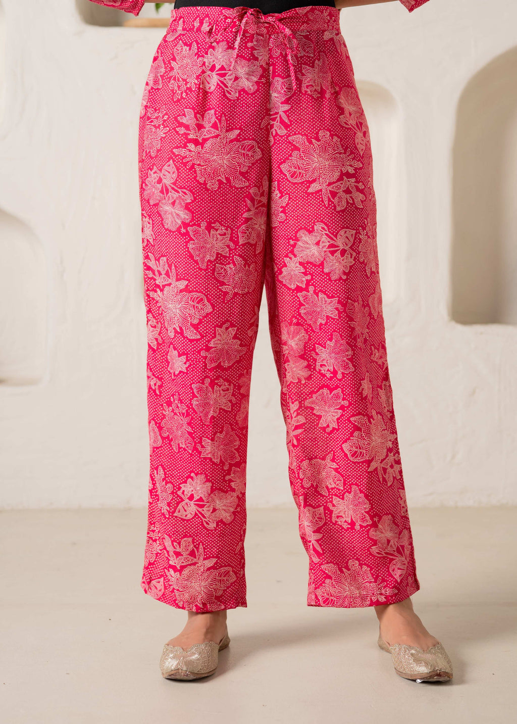 Juniper Fuchsia Floral Embellished A-Line Kurta Pant And Dupatta Set With Beads & Sequence Work | Grocsy