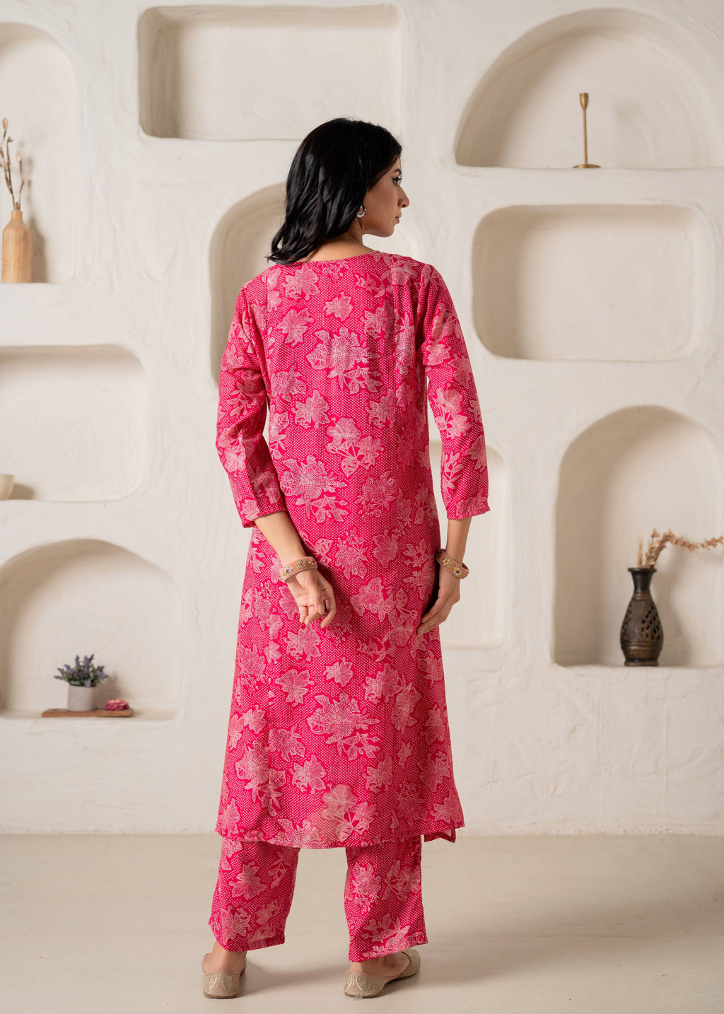 Juniper Fuchsia Floral Embellished A-Line Kurta Pant And Dupatta Set With Beads & Sequence Work | Grocsy