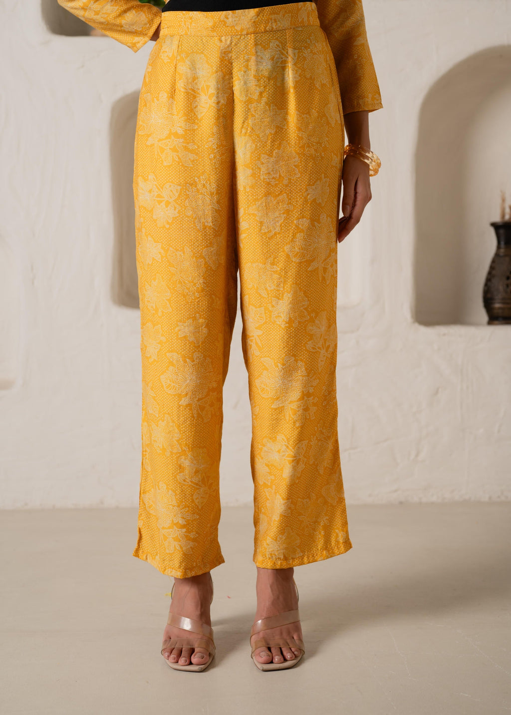 Juniper Mustard Floral Embellished A-Line Kurta Pant And Dupatta Set With Beads & Sequence Work | Grocsy