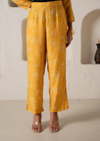 Juniper Mustard Floral Embellished A-Line Kurta Pant And Dupatta Set With Beads & Sequence Work | Grocsy